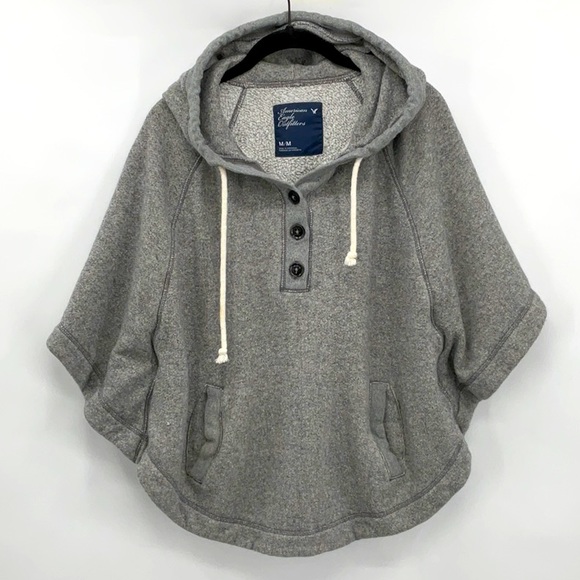 American Eagle Outfitters Tops - American Eagle Gray Batwing Cape Hoodie Sweatshirt Size Medium